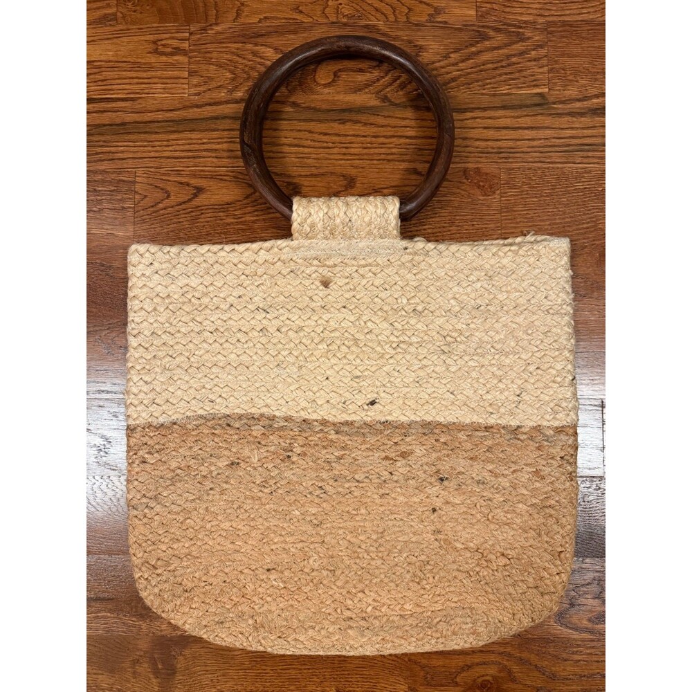 J. Jill Jute Market Tote Bag Purse Wooden Handles 18 x 16" NWOT - Picture 4 of 8